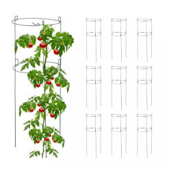 Relaxdays Kerek paradicsomtartó kúszónövény segédeszköz 10 darabos szett sötétzöld 76x26cm 10044641