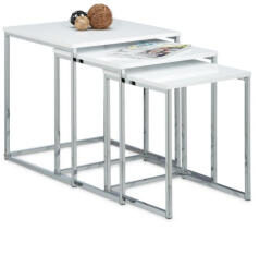 Relaxdays Egymásba tolható asztal fém keret fehér 3 db-os szett 10020360_49