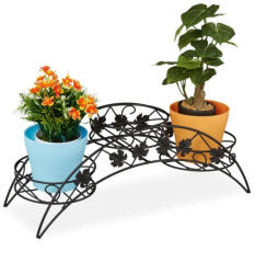 Relaxdays Ívelt antik virágtartó 3 tartóval fekete porszórt acél 21x55x19 cm 10030845