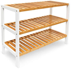 Relaxdays Bambusz-fehér 3 polcos cipőtartó 54, 5x70x24, 5 cm 10017705