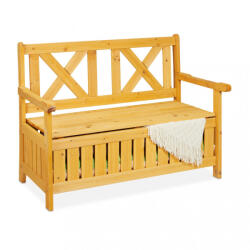Relaxdays Kerti pad tárolóhellyel 2 személyes natúr fenyő 115x60x85 cm (10038653)