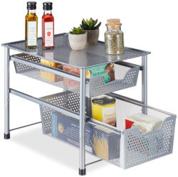 Relaxdays Konyhai fiókpolc 2 kihúzható kosárral ezüst 10047533_55