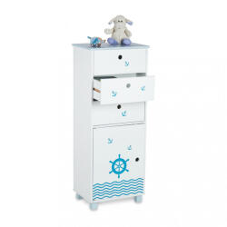 Relaxdays Tengerész motívumú gyermek komód 3 fiókos fehér-kék 105x42x30 cm 10037791