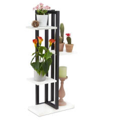 Relaxdays Fém virágtartó MDF polcos fehér-fekete 93x42, 5x22, 5 cm 10038815_49