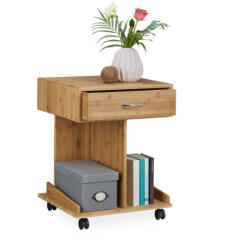 Relaxdays ROLLI fiókos gurulós kisasztal éjjeliszekrény bambusz 10020282