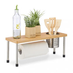 Relaxdays Konyhai fűszertartó polc papírtörlő tartóval evőeszköz szárítóval natúr-ezüst 10027488