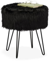 Relaxdays Fekete Prémes kerek ülőke hajtűlábakkal 41x37 cm 10045070