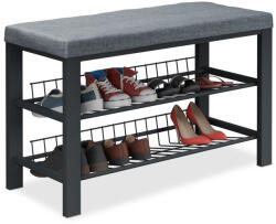 Relaxdays Párnázott cipőtartó pad 8 pár cipőhöz fekete-szürke 50, 5x82x33 cm 10049985_1507