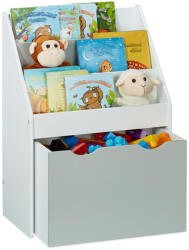 Relaxdays Gyerekpolc játéktároló dobozzal fehér-szürke 10037774