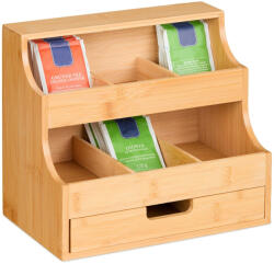 Relaxdays Bambuszból készült teafilter szervező 9 rekeszes kis fiókkal 10047832