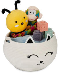 Relaxdays Kerek szövet játéktároló kosár cica motívummal 24x35 cm 10044985