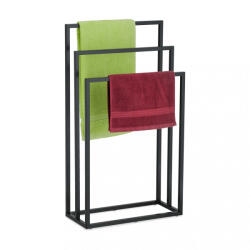 Relaxdays Fém törölközőtartó 3 rúddal fekete 82, 5x46x21 cm 10043539