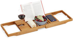 Relaxdays Bambusz kihúzható fürdőkád polc pohártartóval 10027796