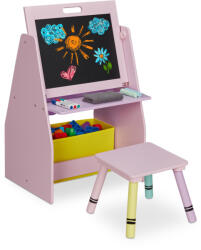 Relaxdays Színes 3in1 gyermekasztal polccal táblával ülőkével 10037520