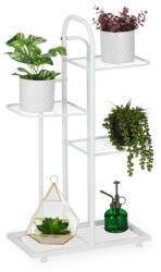 Relaxdays Fém virágtartó 4 szintes fehér 72, 5x44x22, 5 cm 10047182