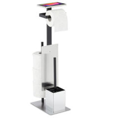 Relaxdays WC papír tartó wc kefe szett ezüst - fekete 69x25x18 cm 10037436