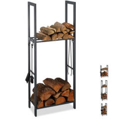 Relaxdays Tüzifa tároló két polccal 150x60x30 cm 10026017_946