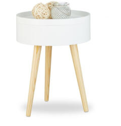 Relaxdays Skandináv stílusú kerek kisasztal tálcával fehér natúr 50x38x38 cm 10020979