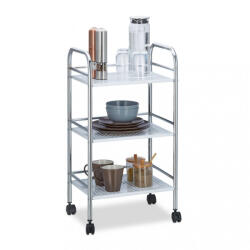 Relaxdays Niche fém tálalókocsi 3 polccal zsúrkocsi ezüst-fehér 10021749