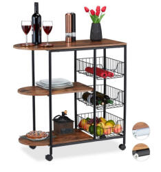 Relaxdays Induszriális zsúrkocsi barna-fekete színben 84x83x37 cm 10031524_469