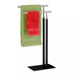 Relaxdays Álló törölközőtartó 2 rúddal fekete-ezüst 10042904