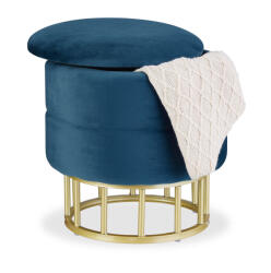 Relaxdays Jade Bársony ülőke tárolóhellyel kék-arany 40x40 cm 10049949