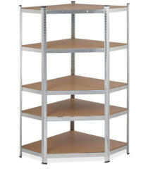 Relaxdays Nagy teherbírású sarokpolc 5 polcos ezüst 181x128x92 cm