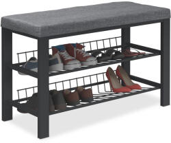 Relaxdays Párnázott cipőtartó pad 8 pár cipőhöz fekete-antracit 50, 5x82x33 cm 10049985_1506