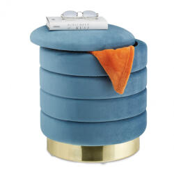 Relaxdays Bársony lábtartó puff tárolóhellyel kék-arany 10038520