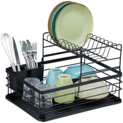 Relaxdays Edényszárító csepptálcával fekete 10045816_46