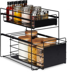 Relaxdays Fiókos polc 2 db rozsdamentes acélból készült kosárral fekete 10035642