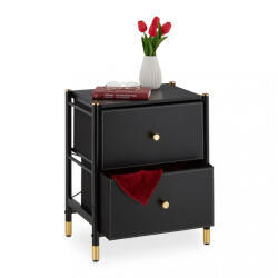 Relaxdays Mona éjjeli szekrény 2 fiókkal fekete-arany 55, 5x46x33 cm 10047882