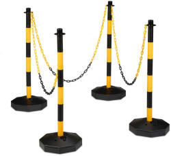Relaxdays Láncos műanyag terelőoszlop parkolásgátló sárga-fekete 4 db-os készlet 10049675