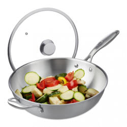 Relaxdays Rozsdamentes acél wok üveg tetővel 32 cm 10038406