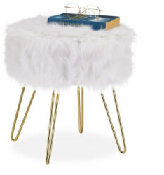 Relaxdays Kerek műszőrme ülőke fehér-arany 10030662