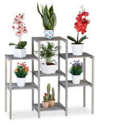 Relaxdays Rusztikus virágtartó 7 polcos szürke fenyő 86x95x29 cm 10026344_59