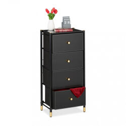 Relaxdays Mona 4 fiókos tárolószekrény fekete-arany 98, 5x46x30 cm 10047884