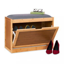 Relaxdays Ülőpad cipősszekrény szürke párnázott ülőfelülettel 49x63x29, 5 cm 10041330