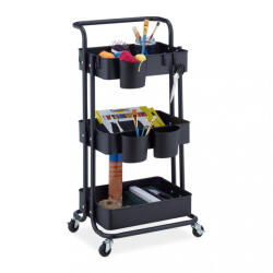 Relaxdays 3 szintes zsúrkocsi tároló kocsi fekete 10042511