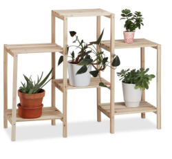 Relaxdays Fából készült 6 polcos virágtartó M natúr 70x89x27 cm 10022927_58