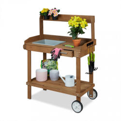 Relaxdays Kerti munkaasztal gurulós barna 120x97x49 cm 10038668