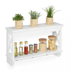 Relaxdays Vintage fali fűszertartó polc 3 akasztóval fehér 40x66x20 cm 10032187