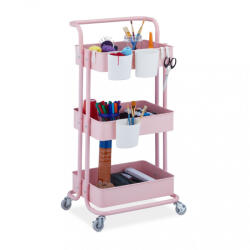 Relaxdays 3 szintes zsúrkocsi tároló kocsi rózsaszín 10042513