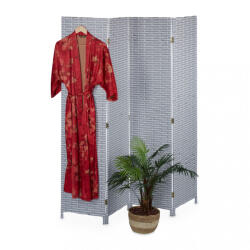 Relaxdays Panama paraván 4 fallal 170 cm térelválasztó szürke-fehér 10045552