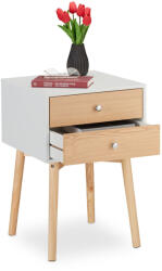 Relaxdays Skandináv stílusú fehér-natúr éjjeliszekrény 2 fiókkal 10046263