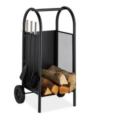 Relaxdays Tűzifa tároló és kocsi szerszámokkal 10028779