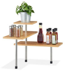 Relaxdays Konyhai fűszertartó sarokpolc bambusz-acél natúr-ezüst 10032145