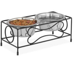 Relaxdays Kutyatál szett fekete fém tartóval 10037384