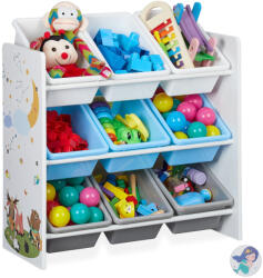 Relaxdays Erdei állatmintás gyerekpolc 9 játéktároló dobozzal 10030551_469