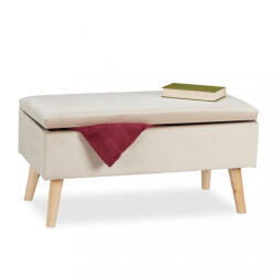 Relaxdays Bársony pad tárolóhellyel 41x80x40 cm krémszinű